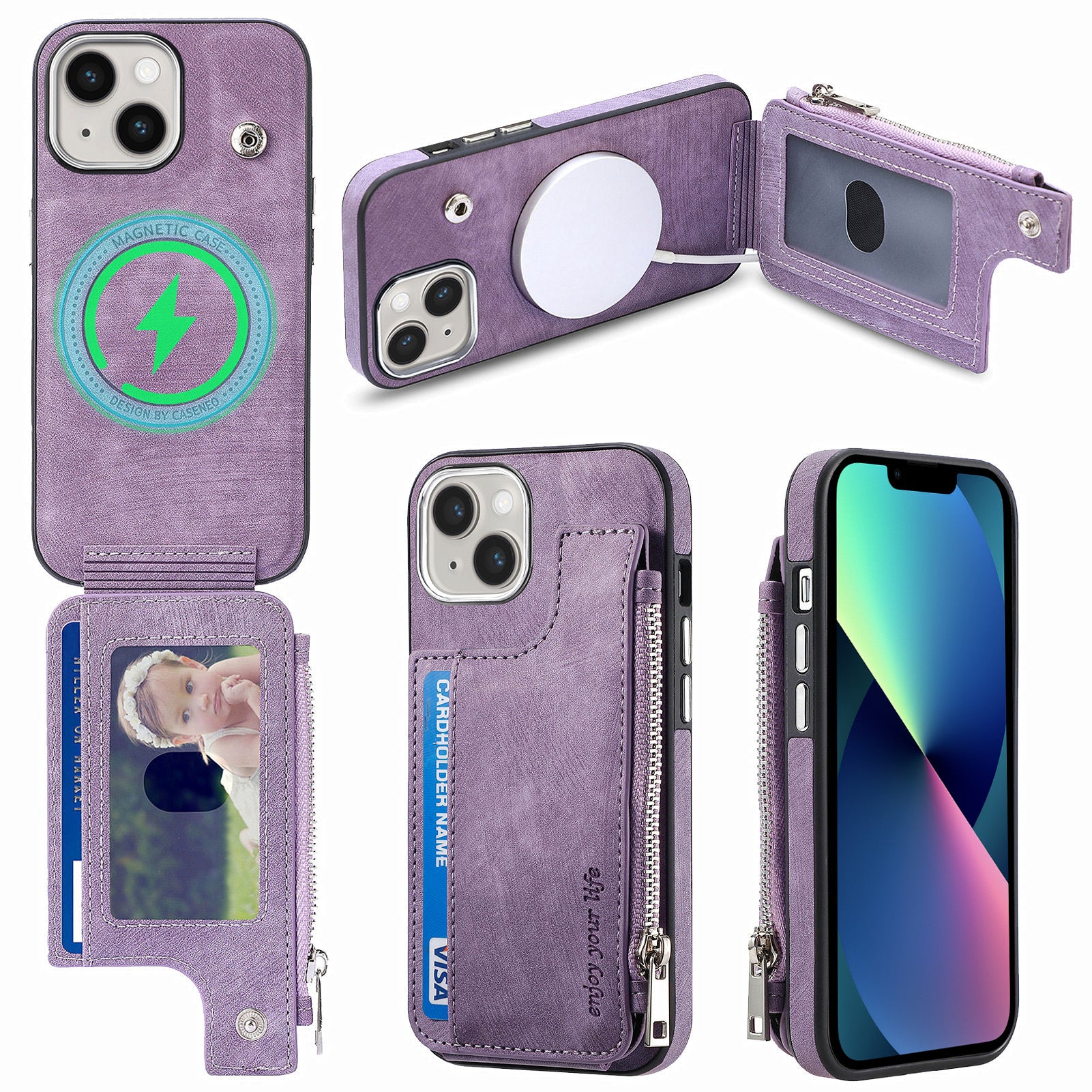 For iPhone 13 6.1 inch Wallet Kickstand Case Shockproof PU Leather TPU Shell Magnetic Phone Cover For iPhone 13 6.1 inch Wallet Kickstand Case Shockproof PU Leather TPU Shell Magnetic Phone Cover